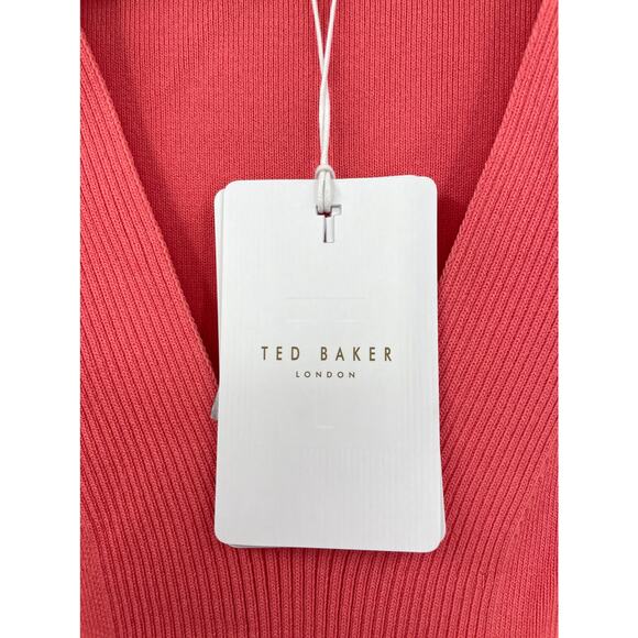 Ted Baker LONDON Dress Womens 0-2 US Novari Ruched Ribbed Knit Coral Pink NWT - Picture 4 of 7